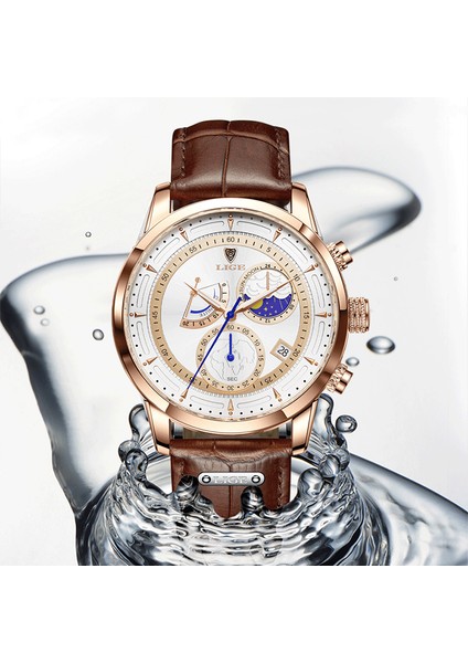Gül Altın Siyah Lıge Büyük Kadran Deri Ordu Erkek Saatler Lüks Spor Su Geçirmez Izle Adam Kronograf Kuvars Kol Saatleri Montre Homme + Kutu (Yurt Dışından) fırsatları