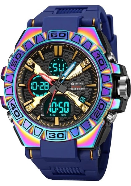 S8026 Renkli Mavi Yeni Stryve Marka Spor Relojs Sıcak Erkek Dijital-Analog Çift Hareketli Aydınlık Takvim 5ATM Su Geçirmez Saatler S8025 S8026 (Yurt Dışından)
