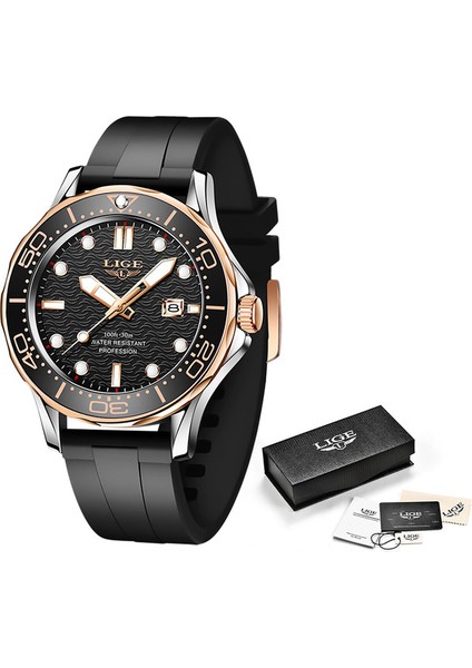 Altın Siyah 2022 Yeni Lıge Erkek Saatler Lüks Silikon Kayış Spor Su Geçirmez Kuvars Kol Saati Erkek Moda Dönen Çerçeve Tarih Izle (Yurt Dışından)