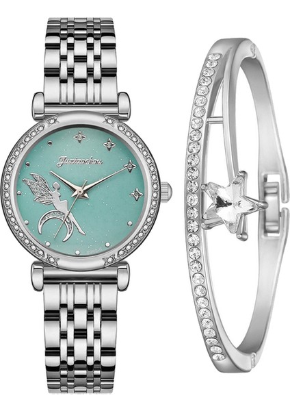 Gümüş Yeşil 2022 Yeni Gelmesi Lüks Kadın Saatler Moda Bilezik Izle Kadınlar Casual Saat Elbise Bayanlar Kuvars Kol Saati Relogio Feminino (Yurt Dışından)