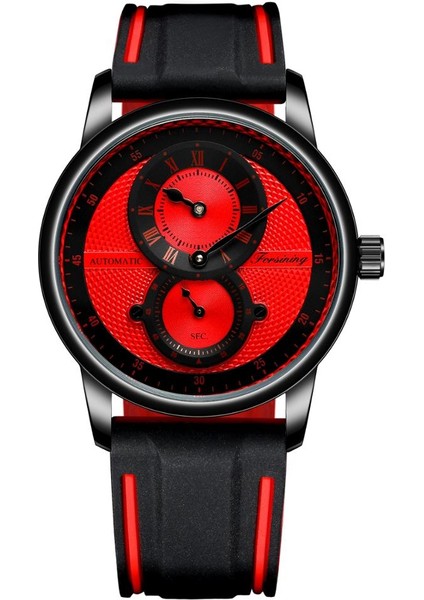 Altın Siyah Forsining Klasik Kırmızı Siyah Erkek Otomatik Mekanik Saat Içi Boş Su Geçirmez Silikon Kayış Gündelik Spor Saat Reloj Hombre (Yurt Dışından) modelleri