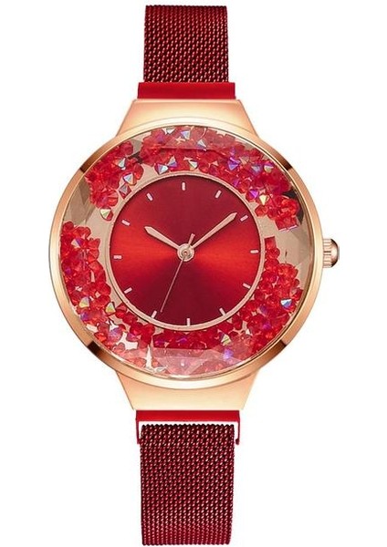 Kırmızı Lüks Kadın Mıknatıs Izle Moda Gül Altın Bayanlar Kristal Kuvars Bilek Saatler Rahat Kadın Bilezik Izle Reloj Mujer Saatler (Yurt Dışından)