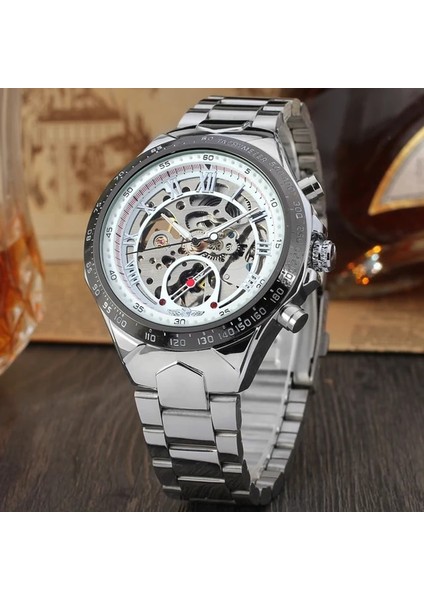 09 T-Kazanan Dairesel Altın Mekanik Saat Içi Boş Çelik Bant Mekanik Saat Çeşitli Renkler, Erkek Saati (Yurt Dışından)