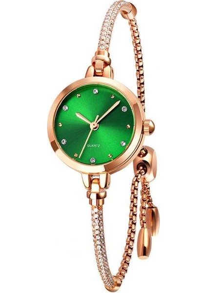 Tatil Için Yeşil Vidalı Taç Minimalist Işıltılı Taşlı Zincir Bileklik Saat (Yurt Dışından)