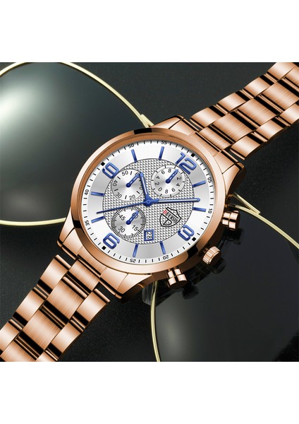 Çelik Siyah Altın Lüks Erkek Paslanmaz Çelik Saatler Moda Erkek Iş Deri Kuvars Izle Adam Takvim Tarihi Aydınlık Saat Relogio Masculino (Yurt Dışından) indirimleri