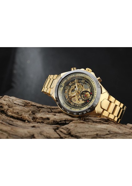 09 T-Kazanan Dairesel Altın Mekanik Saat Içi Boş Çelik Bant Mekanik Saat Çeşitli Renkler, Erkek Saati (Yurt Dışından) indirimleri