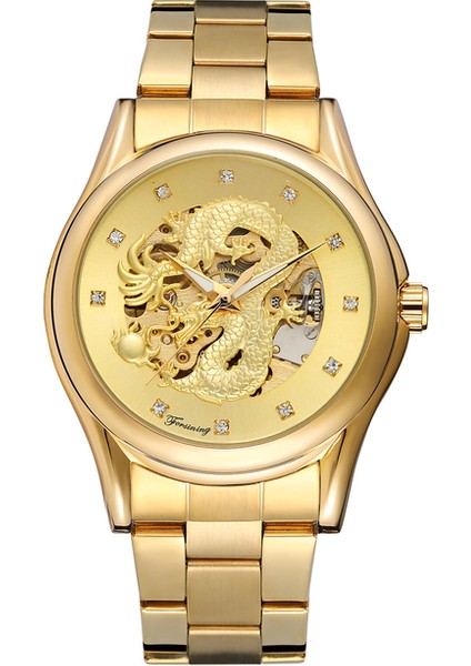 Altın Forsınıng Altın Mekanik Saat Içi Boş Kristal Ölçekli Ejderha Mekanik Saat Çelik Kayış Kol Saati Dairesel Saat (Yurt Dışından)