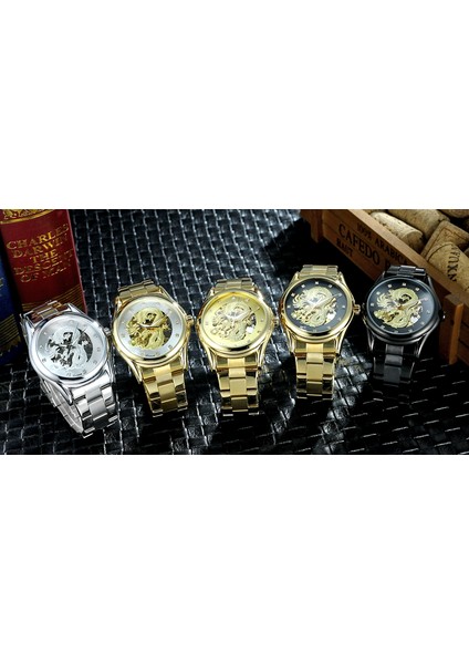 Altın Forsınıng Altın Mekanik Saat Içi Boş Kristal Ölçekli Ejderha Mekanik Saat Çelik Kayış Kol Saati Dairesel Saat (Yurt Dışından) modelleri