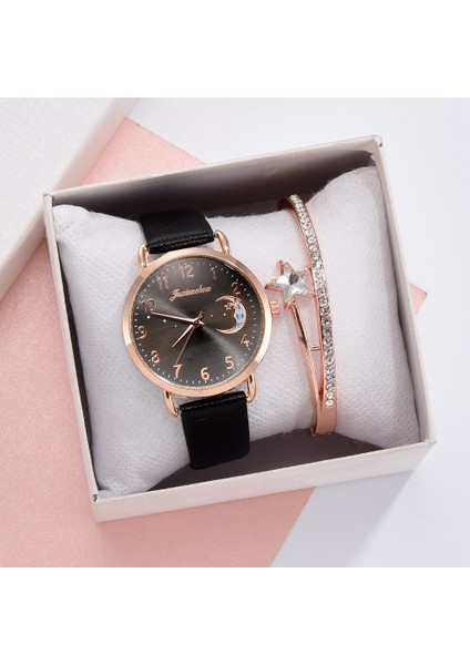 XR4379-PP Kadın Izle Ay Numaraları Dial Bilezik Saatler Set Bayanlar Deri Band Kuvars Kol Saati Kadın Kadın Saat Relogio Mujer Sıcak (Yurt Dışından)