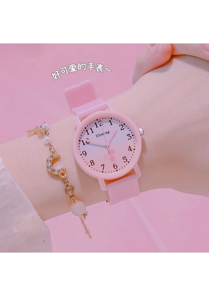 Pembe Kadın Izle Karikatür Jöle Kadranlı Bilezik Saatler Set Bayanlar Lastik Bant Kuvars Kol Saati Kadın Kadın Saat (Yurt Dışından) fiyatları