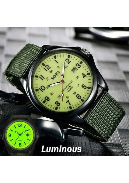 Yeşil Askeri Izle Erkekler Için En Kaliteli Lüks Marka Kuvars Erkek Saatler Aydınlık Kanvas Bant Relogio Masculino Moda Erkek Saat (Yurt Dışından) fiyatları