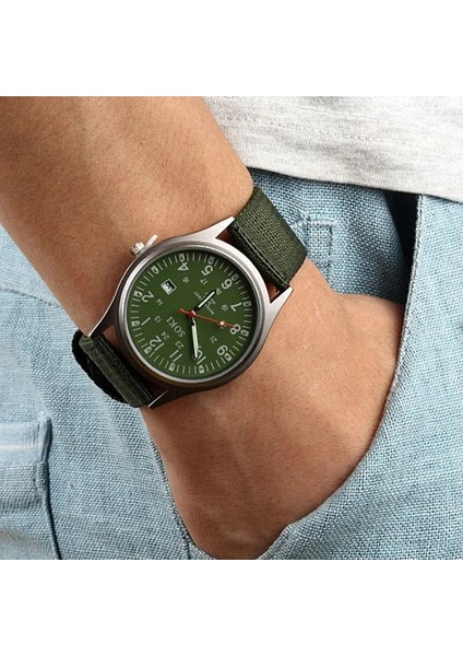 Yeşil Askeri Izle Erkekler Için En Kaliteli Lüks Marka Kuvars Erkek Saatler Aydınlık Kanvas Bant Relogio Masculino Moda Erkek Saat (Yurt Dışından) fırsatları