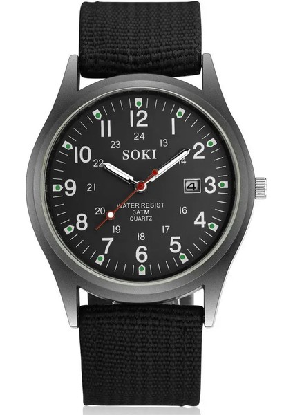 Yeşil Askeri Izle Erkekler Için En Kaliteli Lüks Marka Kuvars Erkek Saatler Aydınlık Kanvas Bant Relogio Masculino Moda Erkek Saat (Yurt Dışından) indirimleri