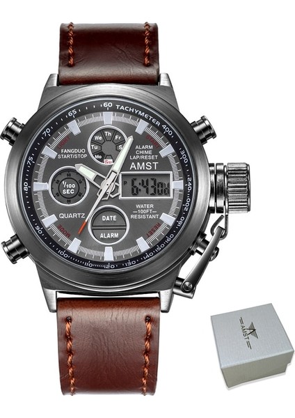 3003BHB Kutusu ile Relogio Amst Erkek Saatler Erkekler Analog Dijital Çift Ekran Su Geçirmez Spor Izle Orijinal Amst Marka LED Kuvars Izle Erkek Saat (Yurt Dışından)