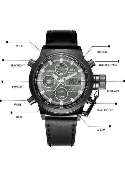 3003BHB Kutusu ile Relogio Amst Erkek Saatler Erkekler Analog Dijital Çift Ekran Su Geçirmez Spor Izle Orijinal Amst Marka LED Kuvars Izle Erkek Saat (Yurt Dışından)