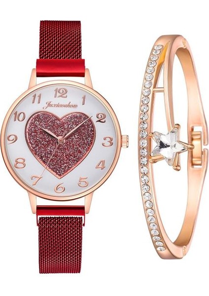 Kırmızı Bilezik 2020 Yeni Marka Kalp Şeklinde Kadın Izle Moda Zarif Mıknatıs Kuvars Altın Bayanlar Kol Saati Lüks Bilezik Saatler Saat Hediye (Yurt Dışından)