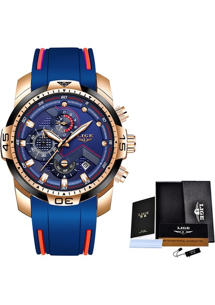 Gül Altın Mavi Relogio Masculino Lıge Erkek Saatler Top Marka Lüks Askeri Spor Izle Erkekler Su Geçirmez Aydınlık Kol Saati Analog Kuvars Izle (Yurt Dışından)