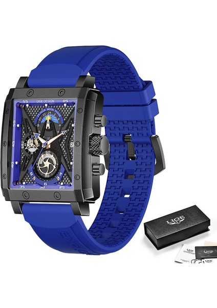 Mavi Erkek Izle Lıge Lüks Kare Spor Su Geçirmez Erkekler Için Izle Silikon Kayış Kol Saati Kuvars Saatler Erkekler Relogio Masculino + Kutu (Yurt Dışından)