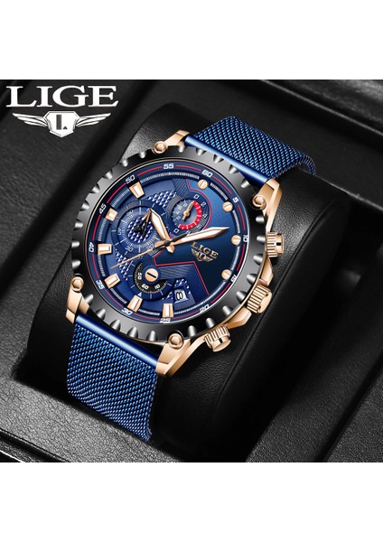Altın Mavi Lıge Üst Marka Lüks Moda Kuvars Erkek Izle Rahat Spor Örgü Kemer Izle Su Geçirmez Aydınlık Tarih Saat Relogio Masculino Yeni (Yurt Dışından) fiyatları