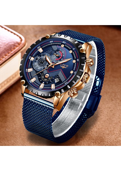 Altın Mavi Lıge Üst Marka Lüks Moda Kuvars Erkek Izle Rahat Spor Örgü Kemer Izle Su Geçirmez Aydınlık Tarih Saat Relogio Masculino Yeni (Yurt Dışından) indirimleri