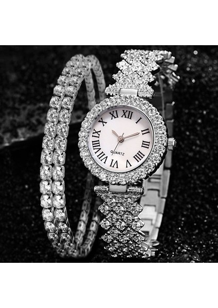 2 Adet Altın 2 Adet Lüks Roma Ölçekli Elmaslı Saatler Kadın Kuvars Kristal Bilezik Saatler Bayanlar Casual Saat Kadın Izle (Yurt Dışından) fırsatları
