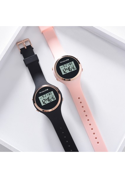 8122 Pembe Kadın Dijital Saat Ince Su Geçirmez Spor Saatler Kadın Kol Saati LED Alarm Kadın Saat Basit Kadın Bilezik Saatler (Yurt Dışından) indirimleri
