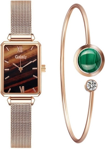 E Set Lüks Kadın Kare Kuvars Izle Yeşil Kadran Bilezik Saatler Kadınlar Için Moda Paslanmaz Çelik Kuvars Saat Bayanlar Kol Saati (Yurt Dışından)