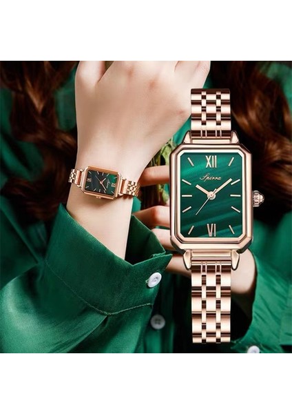 E Set Lüks Kadın Kare Kuvars Izle Yeşil Kadran Bilezik Saatler Kadınlar Için Moda Paslanmaz Çelik Kuvars Saat Bayanlar Kol Saati (Yurt Dışından) fırsatları