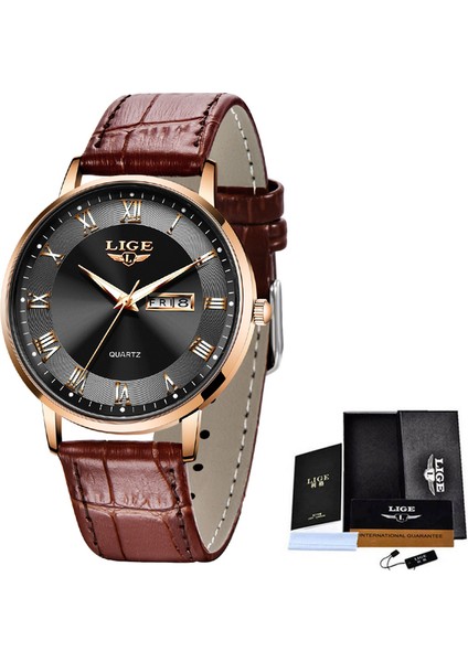 Altın Siyah Lıge Kuvars Erkek Saat Marka Moda Ultra Ince Basit Iş Erkek Saatler Su Geçirmez Takvim Kol Saati Relogio Masculino (Yurt Dışından)