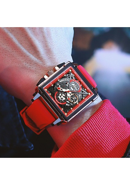 Tüm Siyah Lıge Klasik Erkek Saatler Moda Su Geçirmez Silikon Içi Boş Kuvars Kol Saati Erkekler Için Rahat Kare Spor Izle Montre Homme (Yurt Dışından)
