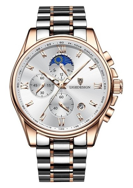 Altın Beyaz Lıge Yeni Kronograf Erkekler Izle Erkekler Spor Rahat Paslanmaz Çelik Aydınlık Bilek Saatler Erkek Yaratıcı Tasarım Kuvars Saat (Yurt Dışından)