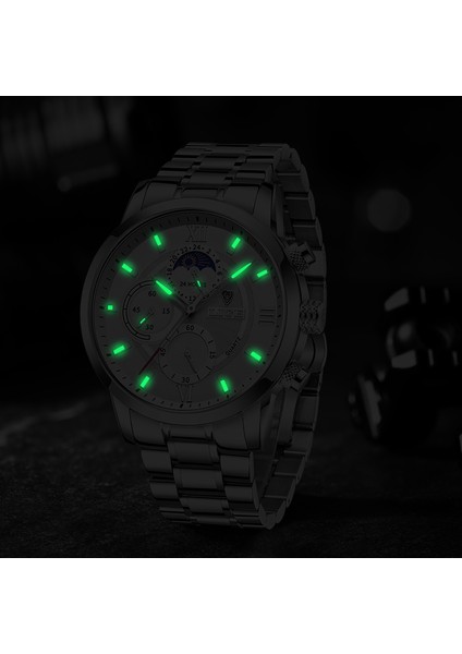 Gümüş Siyah Lıge Casual Erkek Saatler Çelik Su Geçirmez Aydınlık Üst Marka Lüks Kuvars Kol Saati Erkekler Için Chronograph Relogios Masculinos (Yurt Dışından) modelleri