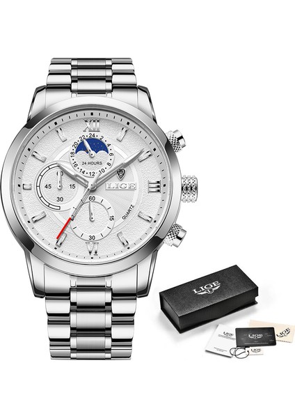 Gümüş Siyah Lıge Casual Erkek Saatler Çelik Su Geçirmez Aydınlık Üst Marka Lüks Kuvars Kol Saati Erkekler Için Chronograph Relogios Masculinos (Yurt Dışından) indirimleri