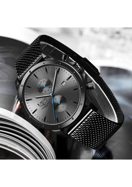 Siyah Mavi Yeni Lıge Marka Erkek Saatler Kronograf Kuvars Izle Erkekler Paslanmaz Çelik Su Geçirmez Spor Saat Saatler Iş Reloj Hombre (Yurt Dışından) modelleri