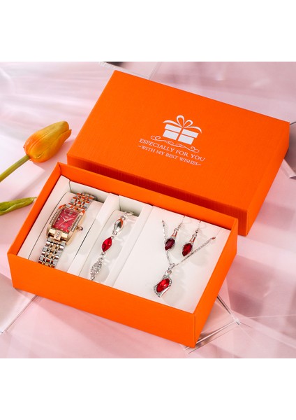 Izle Hediye Seti 04 Lüks Kristal Kadın Bilezik Saatler Su Geçirmez Moda Kırmızı Kuvars Saatı Küpe Kolye Seti Hediye Kadınlar Için Relogio (Yurt Dışından) indirimleri