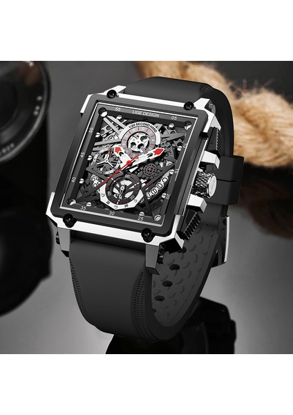 Silikon Beyaz Lıge Erkekler Saatler Üst Marka Lüks Kare Izle Chronograph Spor Kol Saati Erkekler Için Moda Tarih Su Geçirmez Saat Reloj Hombre (Yurt Dışından)