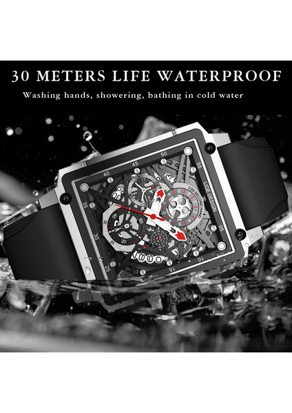 Silikon Beyaz Lıge Erkekler Saatler Üst Marka Lüks Kare Izle Chronograph Spor Kol Saati Erkekler Için Moda Tarih Su Geçirmez Saat Reloj Hombre (Yurt Dışından)