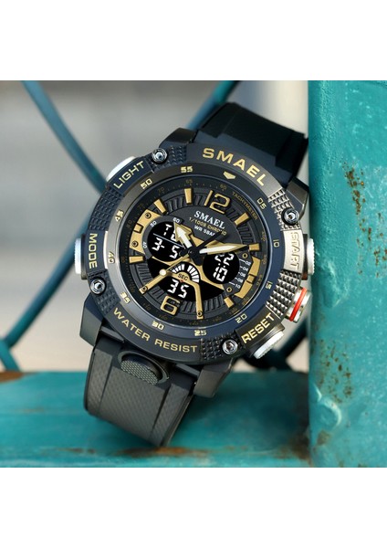 Siyah Altın Smael Çift Zamanlı Dijital Saat Erkekler Için Askeri Spor Chronograph Kuvars Kol Saati Bej Kayış Tarih Elektronik Saat Erkek (Yurt Dışından)