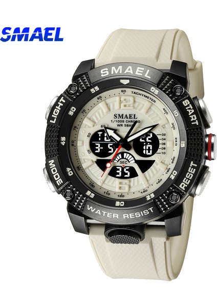 Siyah Altın Smael Çift Zamanlı Dijital Saat Erkekler Için Askeri Spor Chronograph Kuvars Kol Saati Bej Kayış Tarih Elektronik Saat Erkek (Yurt Dışından)