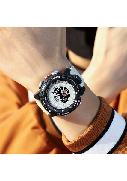 Siyah Altın Smael Çift Zamanlı Dijital Saat Erkekler Için Askeri Spor Chronograph Kuvars Kol Saati Bej Kayış Tarih Elektronik Saat Erkek (Yurt Dışından)