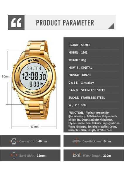 Renk 6 Skmeı Üst Marka Islam Kol Saati Erkek Müslüman Ezan Saati Kıble Pusulası ile Namaz Için Ezan Alarmı Saatler Relogio Masculino (Yurt Dışından) modelleri