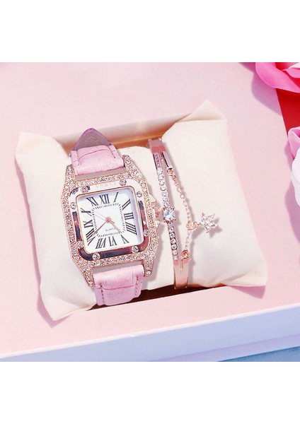 Pembe ve Bilezik Kadın Saatler Elmas Kadın Bileziği Izle Moda Deri Band Kuvars Kol Saati Saat Montre Femme Relogio Feminino (Yurt Dışından)