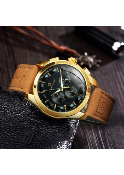 Rg-Black Forsınıng Altın Otomatik Mekanik Orijinal Sevgili Saati Erkekler Için Spor 22MM Deri Kayış Adam Kol Saatleri Relogio Masculino (Yurt Dışından)