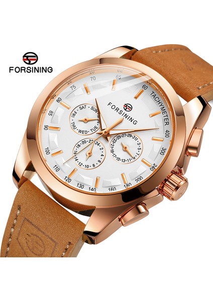 Gül Altın Siyah Forsınng Erkek Üç Gözlü Tırnak Ölçeği Mekanik Hareket Mekanik Saat Erkek Dairesel Kahverengi Kemer Kol Saati (Yurt Dışından) fiyatları