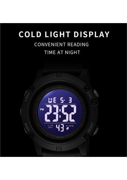 Siyah-Altın Digtial Spor Saatler Erkekler 50 M Su Geçirmez LED Arka Işık Kronometre Çalar Saat Otomatik Tarih Kol Saatleri 1902 Spor Izle Askeri (Yurt Dışından) modelleri