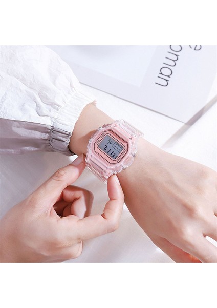 Gül Altın Moda Saatler Kadın Erkek Şeffaf Dijital Spor Spor Elektronik Saat Unisex Kare Öğrenci Beyaz LED Saat Relogio (Yurt Dışından)