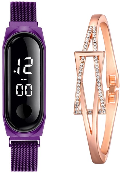 Mor Set1 Moda Kadın Izle Gül Altın Paslanmaz Çelik Elbise LED Kuvars Bilezik Izle Kadın Kadın Saat Relogio Feminino Bırak Gemi (Yurt Dışından)