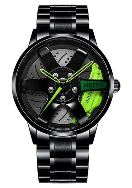 Yeşil Üst Izle Marka Araba Saatleri Erkekler Spor Kuvars Bilek Saatleri 3D Spor Jant Tekerlek Göbeği Kol Saati Araba Kuvars Erkek Saatler (Yurt Dışından)