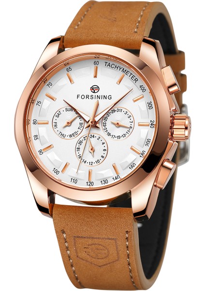 Gül Altın Siyah Forsınng Erkek Üç Gözlü Tırnak Ölçeği Mekanik Hareket Mekanik Saat Erkek Dairesel Kahverengi Kemer Kol Saati (Yurt Dışından) modelleri