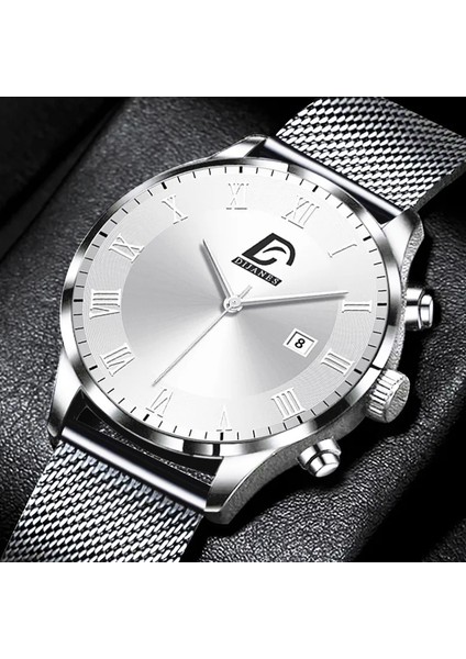 M Gümüş Beyaz 2022 Lüks Moda Erkek Minimalist Saatler Lüks Paslanmaz Çelik Hasır Kemer Kuvars Izle Erkekler Iş Rahat Saat Reloj Hombre (Yurt Dışından)